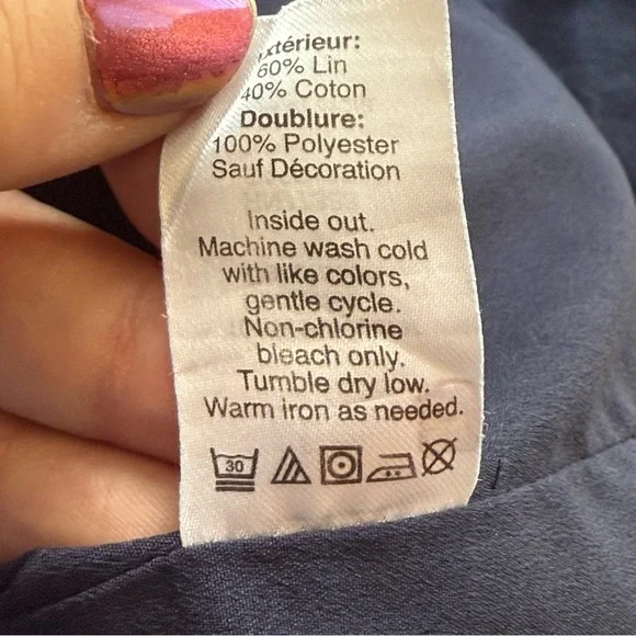 J Crew Factory Shift Dress Med Navy Blue Green Embroidered Linen‎ Blend Pockets - Picture 12 of 12